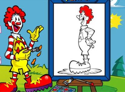 Una de las propuestas de McDonalds para los menores es colorear a Ronald Macdonald a nuestro antojo.