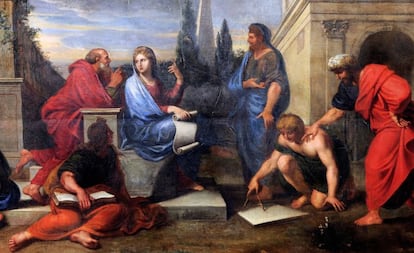 Óleo 'Aspasia rodeada de filósofos griegos', de Michel Corneille.