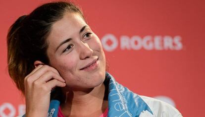Garbiñee Muguruza, en una rueda de prensa en Montreal.