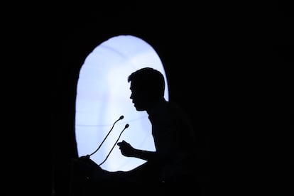 Íñigo Errejón durante el acto de fin de campaña de Más País en el pabellón satélite de la casa de Campo, en 2019.