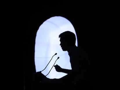 Íñigo Errejón durante el acto de fin de campaña de Más País en el pabellón satélite de la casa de Campo, en 2019.