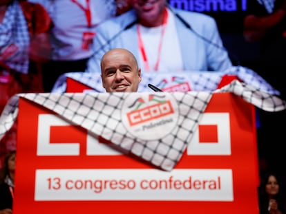 El secretario general de CCOO, Unai Sordo, durante el acto de clausura, este sábado.