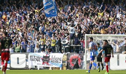 Los Riazor Blues, en la grada de Riazor en un partido de esta temporada.