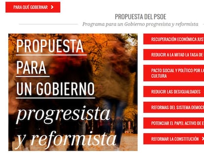 Una captura de la página web del PSOE.