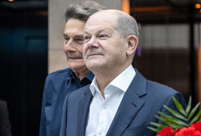 El canciller alemán, Olaf Scholz, este lunes en una reunión de su partido, el SPD, en Berlín.