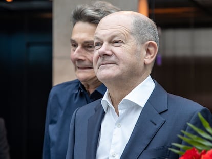 El canciller alemán, Olaf Scholz, este lunes en una reunión de su partido, el SPD, en Berlín.