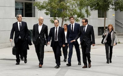 Former members of the Catalan government, who have now been incarcerated, on Thursday at the High Court.