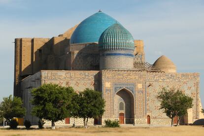 Mausoleum of Khoja Ahmed Yasawi (Turkestan, Kazakhstan). Gray says his book is not a travel guide "in the conventional sense of the term," but it can help inspire ideas. "I suggest that people first choose a country and then look through the book to see if there are sacred places to visit there," he recommends by email. Travelers considering Kazakhstan may be interested to know that the south of the country is home to the mausoleum of Khoja Ahmed Yasawi, an unfinished building located in the city of Turkestan, and the first UNESCO World Heritage Site on Kazakh territory (it was named one in 2008). "Tamerlane, who ruled the area as part of the vast Timurid Empire, commissioned the construction of this building in 1389 to replace a smaller 12th-century mausoleum of the famous Turkic poet and Sufi mystic Khoja Ahmed Yaswvi (1093-1166)," writes the photographer, who says that pilgrims from all over Central Asia flock to this site.