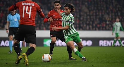 Lainez, durante el partido contra el Rennes.