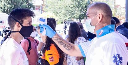 Dispositivo para la realización de pruebas PCR de coronavirus a vecinos de Alcobendas de entre 15 y 49 años, a 21 de agosto de 2020.