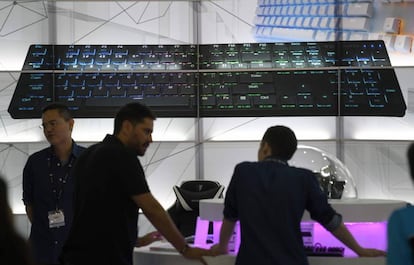 Un teclado gigante durante Computex 2018, celebrada esta semana en Taipei.