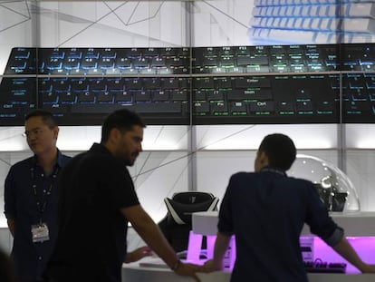 Un teclado gigante durante Computex 2018, celebrada esta semana en Taipei.
