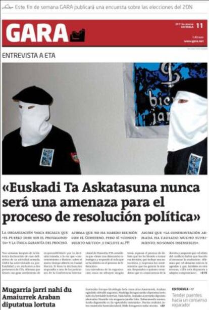 Portada del diario Gara.