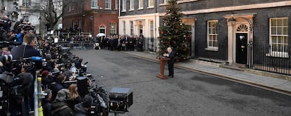 Boris Johnson speaks to the press after winning the UK election.