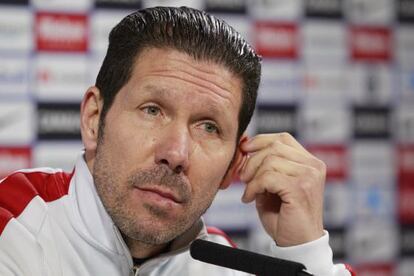 Simeone, durante la rueda de prensa previa al derbi de mañana