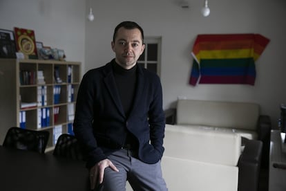 Vytis Jurkonis, project director at the Lithuanian branch of Freedom House NGO, in his office. Freedom House fights for LGBT+ rights in the small Baltic state. Jurkonis is also a university professor, and many of his students have come out and given rise to political change in the municipality.