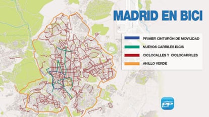 Mapa del Madrid en bici según las promesas hechas por Gallardón.
