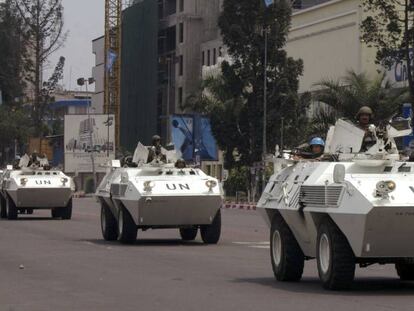 Tropas de Naciones Unidas en las calles de Kinshasa el pasado verano. 