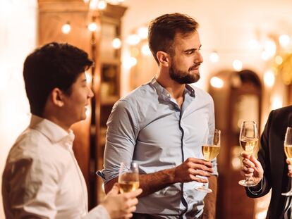 A group of people at a company toast.