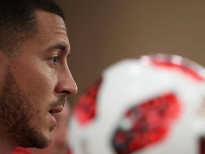 Hazard, en la pasada rueda de prensa con Bélgica.