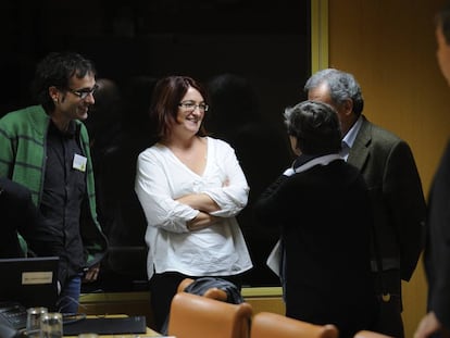La exsenadora de Amaiur Amalur Mendizabal antes de comparecer en 2013 en el Parlamento vasco.