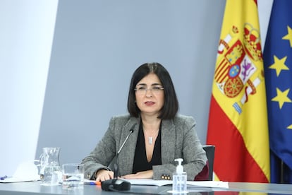 La ministra de Política Territorial y Función Pública, Carolina Darias, este lunes en una rueda de prensa.