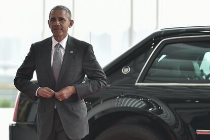 El presidente de los Estados Unidos, Barack Obama, a su llegada al centro de exhibiciones de Hangzhou donde se celebra la cumbre del G20, el 5 de septiembre de 2016.