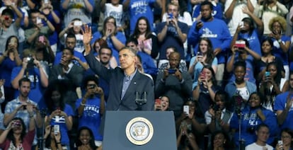 Barack Obama durante su discurso en la universidad de B&uacute;falo (Nueva York).