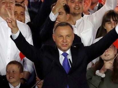 Andrzej Duda neste domingo, após conhecer o resultado das pesquisas.