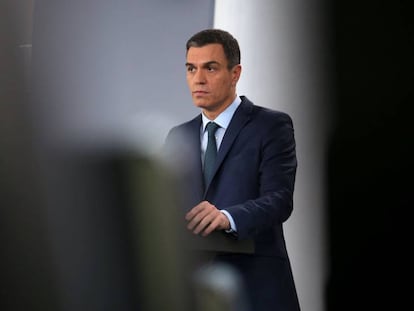 El presidente del Gobierno, Pedro Sánchez, en una rueda de prensa el sábado 26 de enero. 