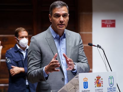 El presidente del Gobierno de España, Pedro Sánchez, este viernes en Santa Cruz de La Palma.