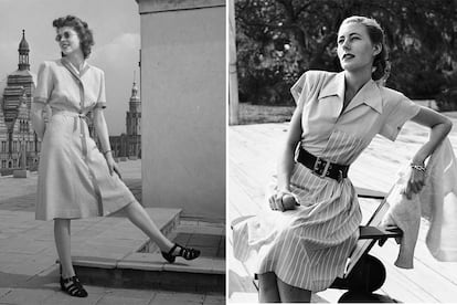 La guerra y la escasez obligó a una moda utilitaria caracterizada por prendas funcionales como las que creó Claire McCardell en EEUU (dcha).