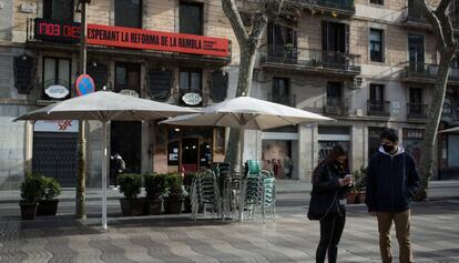 La Rambla de Barcelona, a la altura del contador de días que faltan para su reforma.