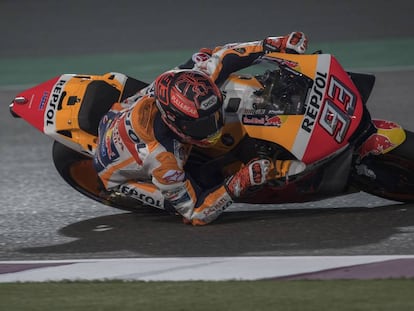 Marc Marquez hoy durante los tests de MotoGP en Doha.