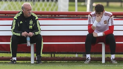 Del Bosque y Casillas, durante un entrenamiento en el pasado Mundial. 