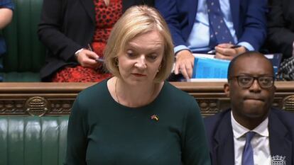 Liz Truss, cuando aún era primera ministra británica, el 8 de septiembre en la Cámara de los Comunes.