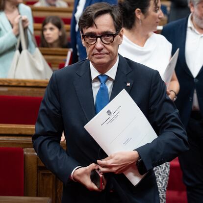 BARCELONA CATALONIA, SPAIN - JULY 11: The first secretary of the PSC, Salvador Illa, during a plenary session, at the Parliament of Catalonia, on 11 July, 2024 in Barcelona, Catalonia, Spain. The deadline to present amendments will end throughout today and there will be two days to address the Consell de Garanties Estatutaries (CGE). The PP has already assured that it will present a request for an opinion immediately after the plenary session and this body will then have 7 days to issue an opinion on whether it sees fit this modification of the regulations, which the driving parties plan to approve definitively in a plenary session on July 25, the call for which will also have to pass through the Board of Spokespersons. (Photo By David Zorrakino/Europa Press via Getty Images)