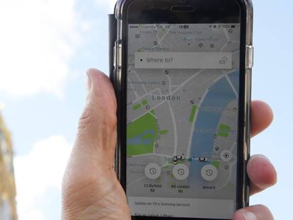 &lsquo;App&rsquo; de Uber, con el Big Ben londinense al fondo.