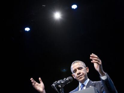 Barack Obama, durante seu discurso hoje em Washington.