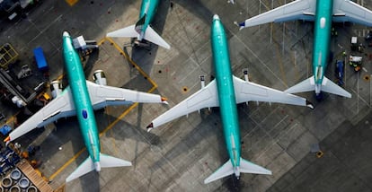 Aviones 737 MAX de Boeing aparcados en la factor&iacute;a de la empresa en Renton (Washington, EE UU).