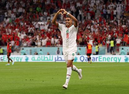 Sabiri celebra el gol de Marruecos ante Bélgica.