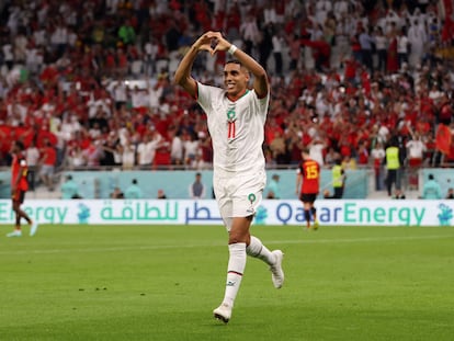 Sabiri celebra el gol de Marruecos ante Bélgica.