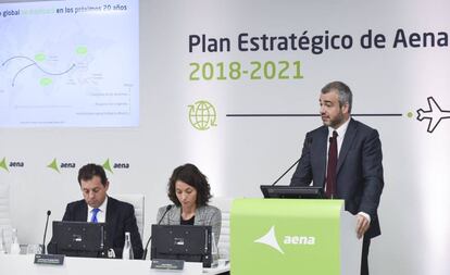 El presidente de AENA, Maurici Lucena, presenta el Plan Estratégico 2018-2021 de la compañía.