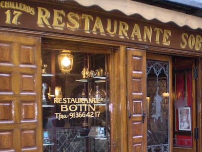 Fachada del restaurante Botín. en Madrid.