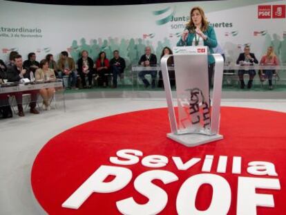 Susana D&iacute;az, durante su intervenci&oacute;n en el congreso del PSOE de Sevilla.