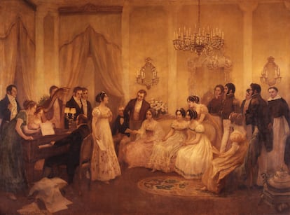 Pedro Subercaseaux's artwork 'The Argentine National Anthem being played for the first time in Mariquita Sánchez's house.'