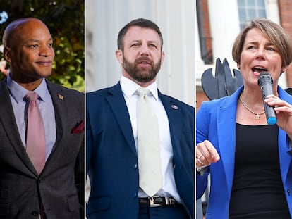 El demócrata elegido como gobernador de Maryland, Wes Moore; el republicano de Oklahoma que fue elegido como senador, Markwayne Mullin; y la demócrata Maura Healy, gobernadora electa de Massachussets.