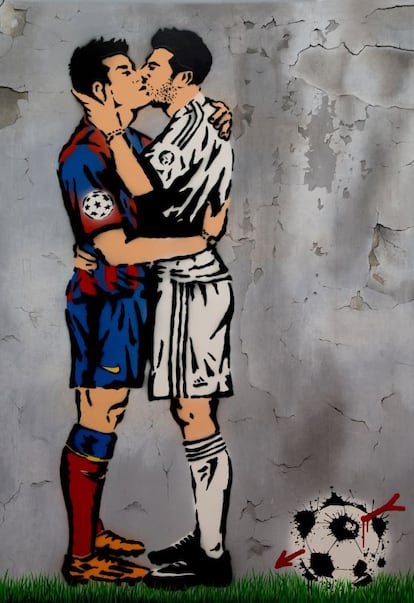 'El Beso', en acrílico y spray. Obra de Antonio de Felipe.