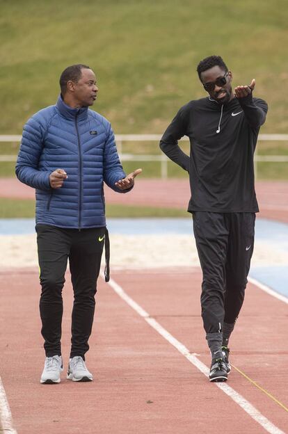 Pedroso, a la izquierda, y Tamgho, durante un entrenamiento en Guadalajara.