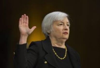 Janet Yellen, candidata de la Casa Blanca a dirigir la Reserva Federal, en el Comité Bancario del Senado de Washington.